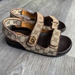 Gucci Brown Sandals with Monogram Straps